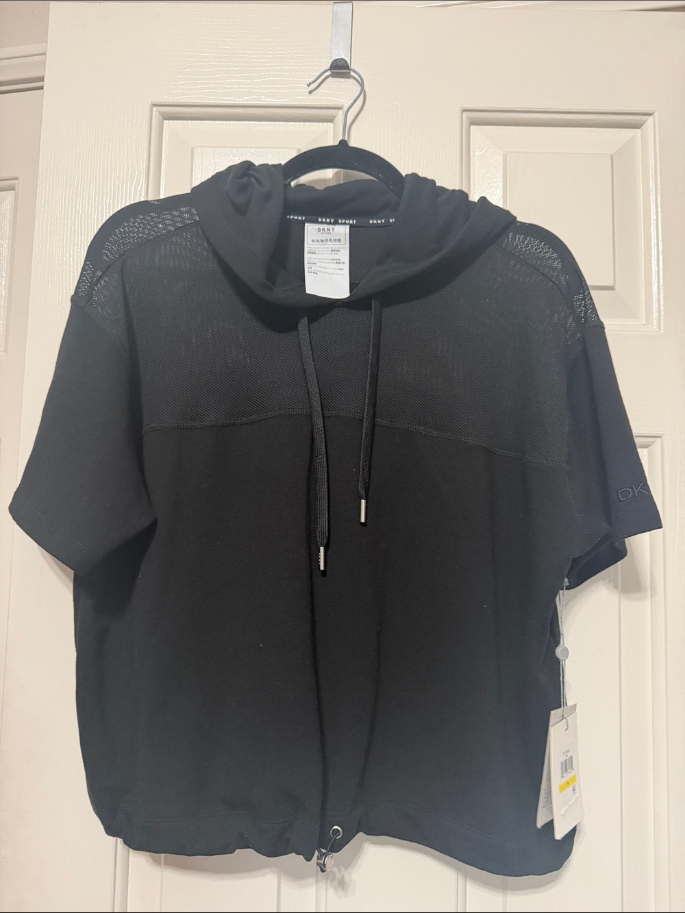 DKNY Sport Black Mesh Hoodie with Drawstring